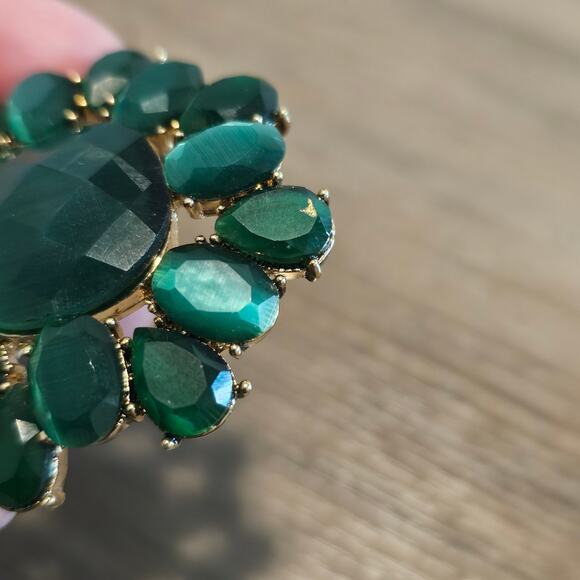 Vintage Signed Monet Cabochon Brooch Large Emerald Green Jewelry Pin Glam 80s - Picture 13 of 13